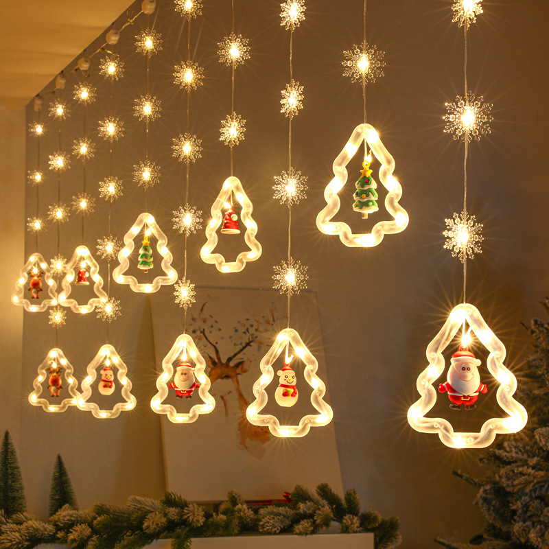 Curtain Lights LED String Christmas Decor Star Light with Ornament Toy Window Lights USB 8 Working Modes