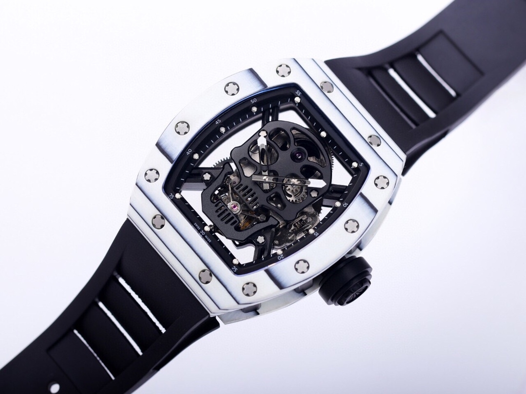 Fashion men's mechanical watch barrel type 50/43/16mm dial advanced movement automatic chain up sports leisure rubber strap super luxury skull watch