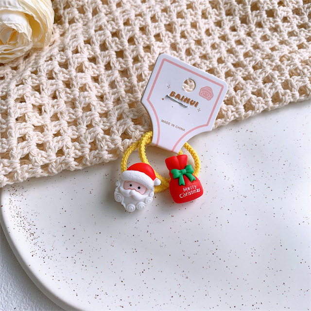 2022 New Fashion Sweet Girl Princess Ponytail Headwear Children's Christmas Cartoon Deer Bell Snowman Rubber Band Hair Rope