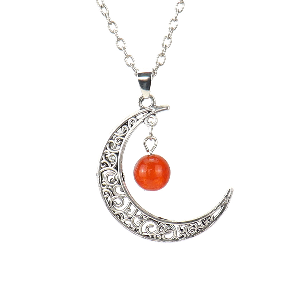 Collana con pendente a forma di luna cava di cristallo naturale in pietra Rero, perline da 10 mm, collana con ciondoli curativi in agata Reiki gioielli da donna