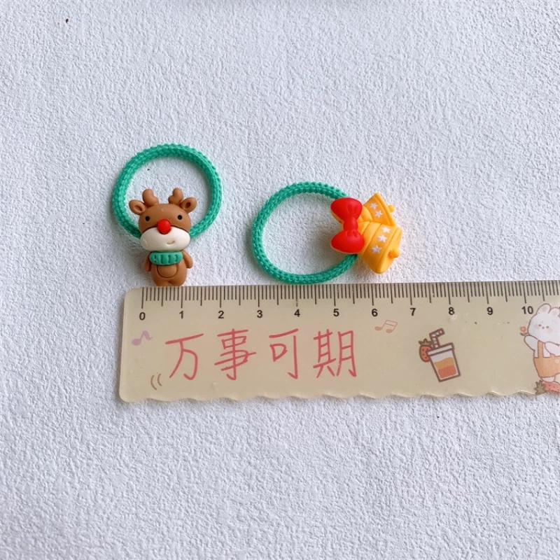 2022 New Fashion Sweet Girl Princess Ponytail Headwear Children's Christmas Cartoon Deer Bell Snowman Rubber Band Hair Rope