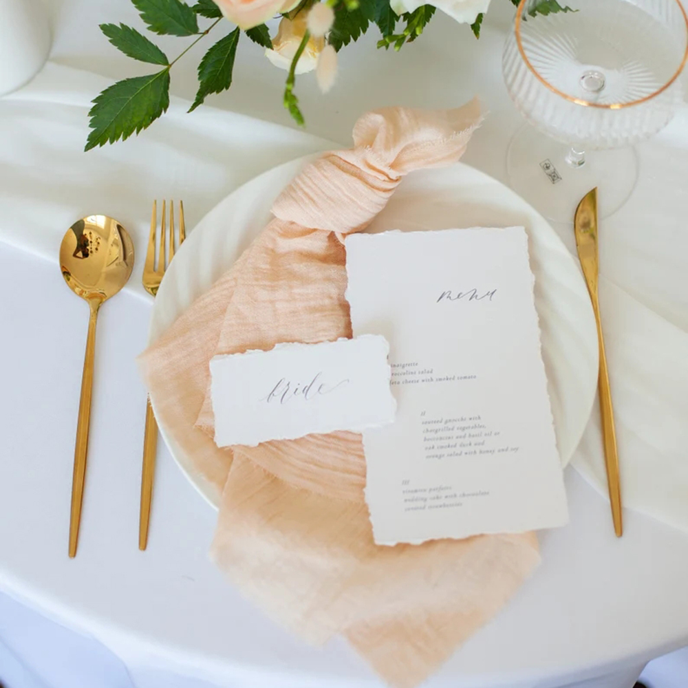 Table Napkin Peach Coton Wedding Napkins Raw Edges Cotton Dinner Decoration Cloth Gauze 220930