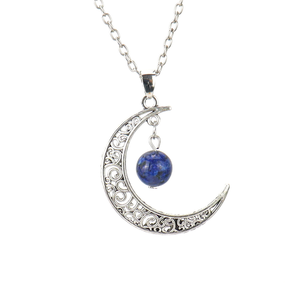 Collana con pendente a forma di luna cava di cristallo naturale in pietra Rero, perline da 10 mm, collana con ciondoli curativi in agata Reiki gioielli da donna