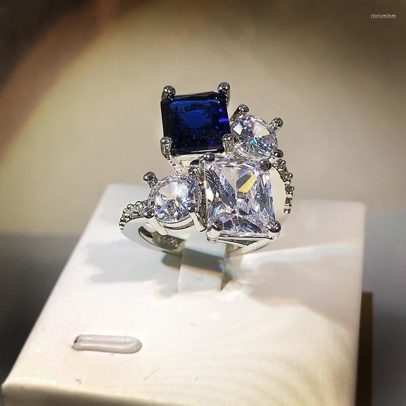Anéis de cluster 2022 criativo safira flor corte redondo quadrado casal anel para mulheres diamante cristal noivado proposta presente jóias309m