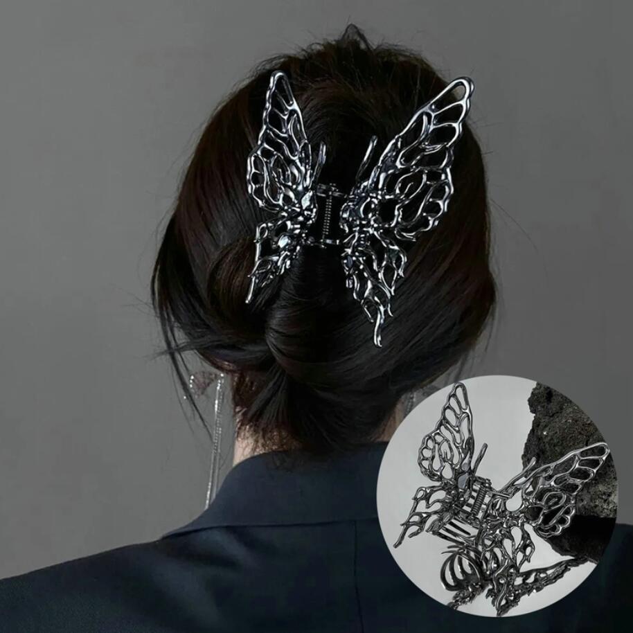 Korea mody metalowy płynny motyl klipsy do włosów dla kobiet z tyłu chwytanie klipu geometryczne opaska na głowę modne akcesoria do włosów
