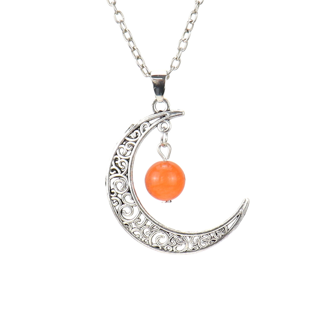 Collana con pendente a forma di luna cava di cristallo naturale in pietra Rero, perline da 10 mm, collana con ciondoli curativi in agata Reiki gioielli da donna