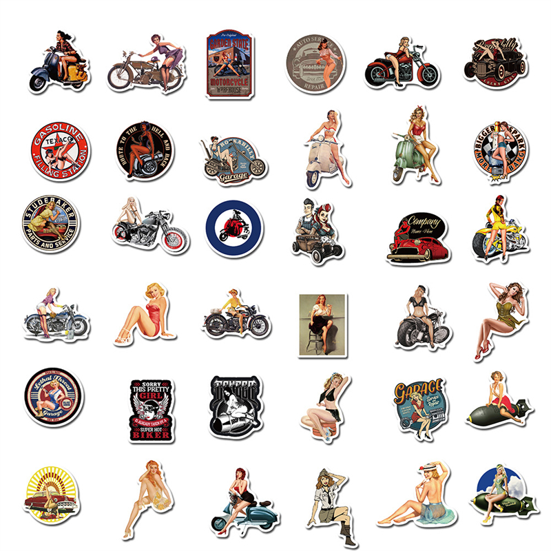 100 stcs sexy pinup meid stickers retro motorfiets meisje voor volwassenen waterdichte vintage sticker