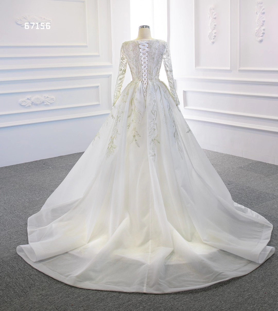 Robe de mariée sirène à manches longues avec train détachable SM67156