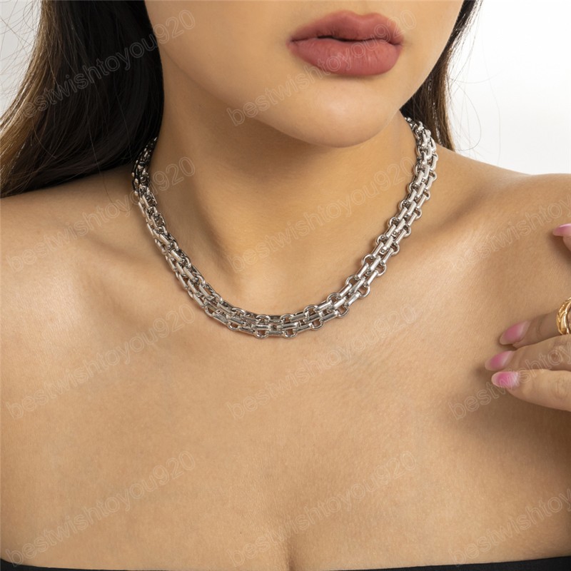 Zware metalen choker ketting voor vrouwen overdreven gedraaide dikke dikke sleutelbeen ketens sieraden mannen