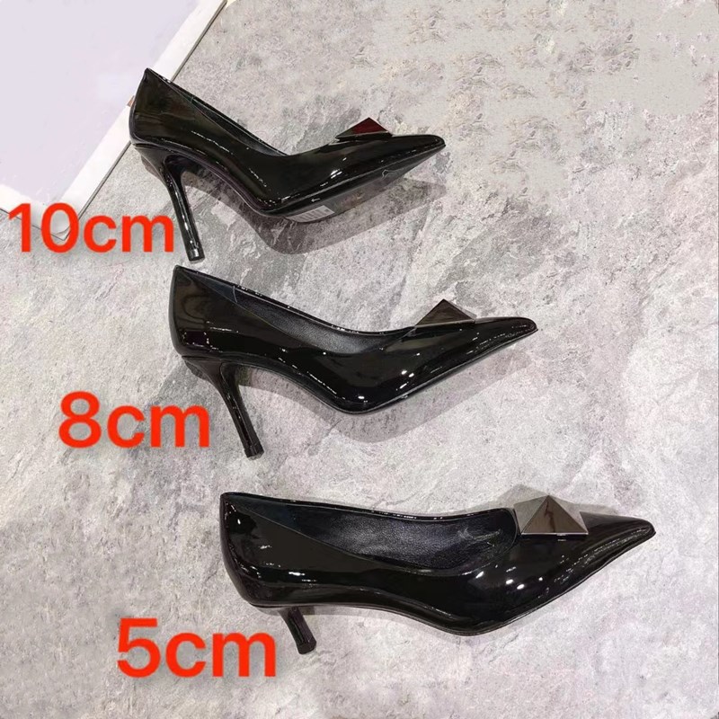 드레스 슈즈 펌프 리벳 신발 공식 사무실 포인트 발가락 여자 브랜드 디자이너 간단한 파티 웨딩 섹시 새로운 5cm 힐 35-41 크기