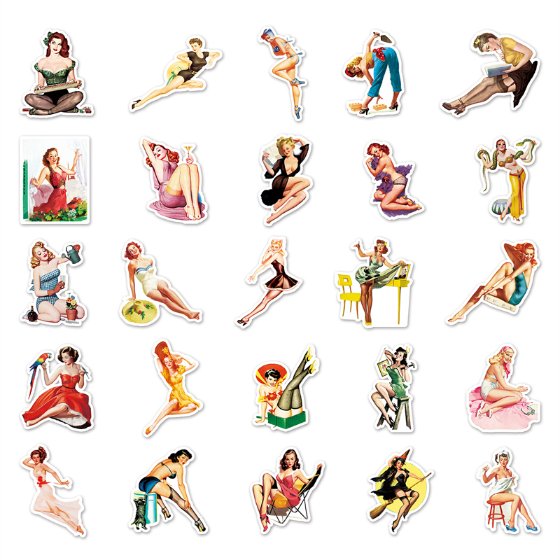 Sexy Pinup Girl Stickers Retro Motorcycle Girl for Adults Waterproof Vintage Sticker