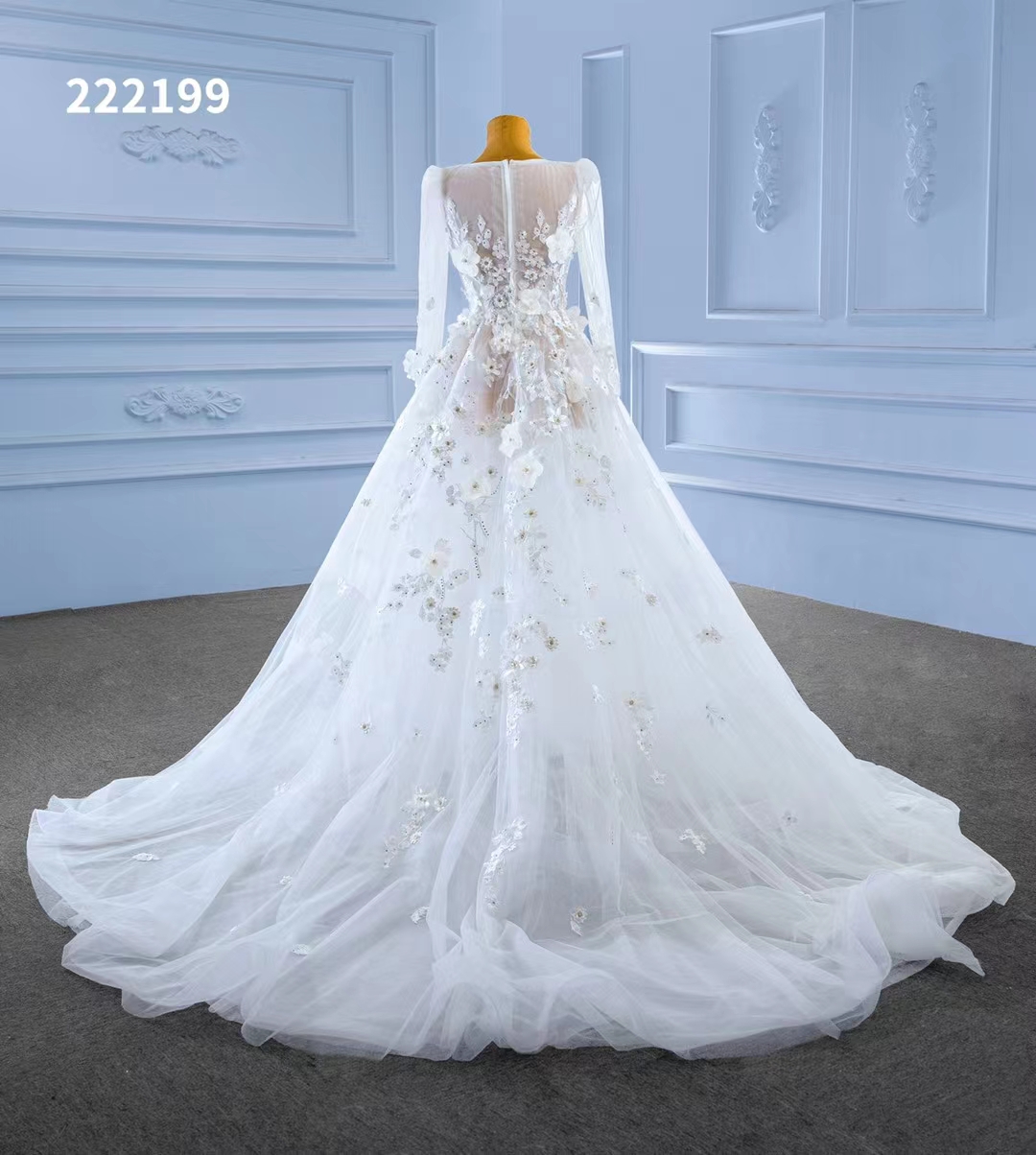 Sweetheart Wedding Dress Luxury Crystal Beaded Applique 3D Embroidery Deep V Long Sleeve 222199