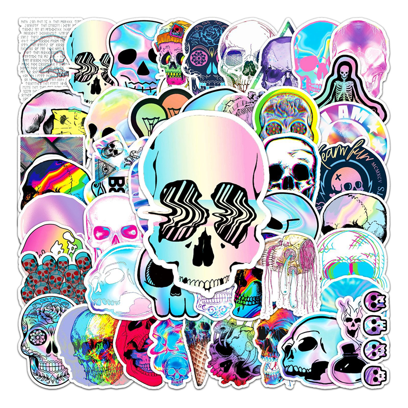 50 stks laser schedel horrorstickers voor doe -het -zelf bagage laptop skateboard motorfiets fietsstickers