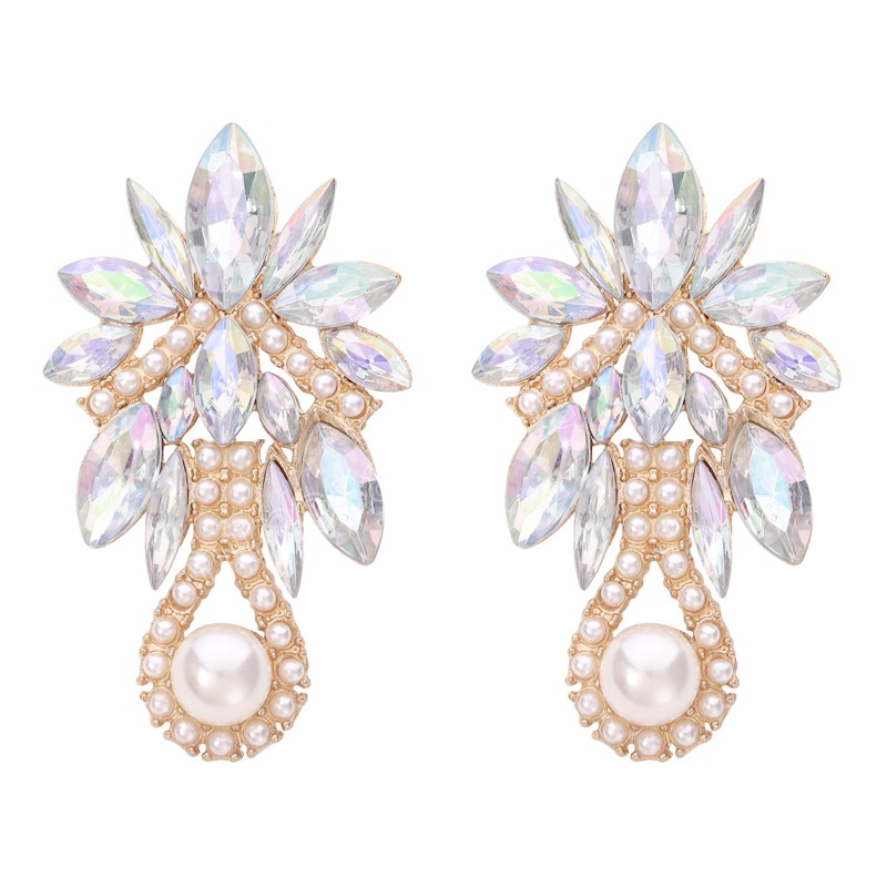 Orecchini pendenti in cristallo a blocchi di colore con acqua di perle Orecchini pendenti donna Orecchini a fiore con strass scintillanti 2022 gioielli