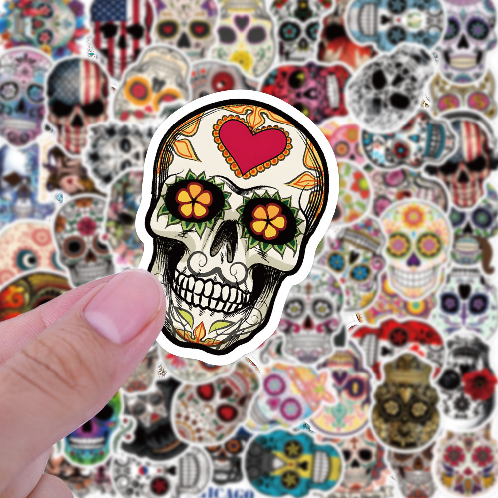 50 STKS Schedel Stickers Waterdicht voor Waterfles Suiker Schedels Decal Dia de Los Muertos Mexicaanse Dag van Dode Sticker voor Lapto9553185