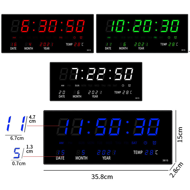 Wandklokken Luminous digitaal alarm uur chiming temperatuur datum kalendertabel elektronische LED -decoratie met plug 220930