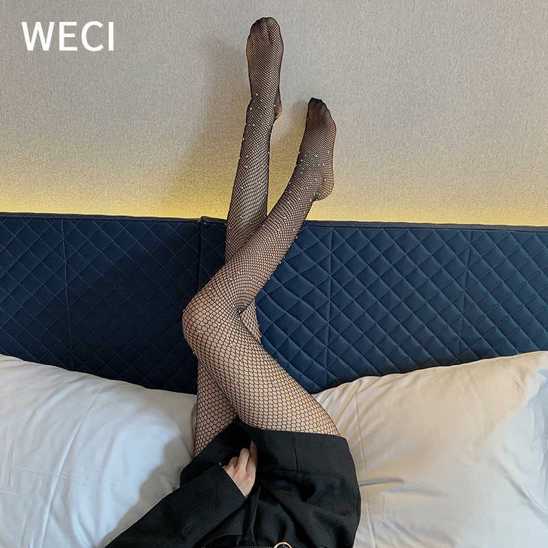 Носки чулочно -носочные изделия Weci Sexy Women's Diamond Snet Diamond Pantyhose Fashion Slim Shiny STINGET THENTS Многоцветные катушки сетки сетки нейлоновые чулки новые T220930