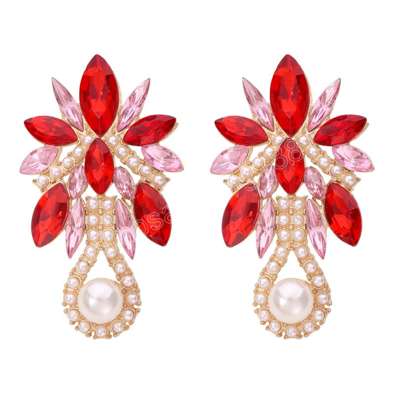 Orecchini pendenti in cristallo a blocchi di colore con acqua di perle Orecchini pendenti donna Orecchini a fiore con strass scintillanti 2022 gioielli