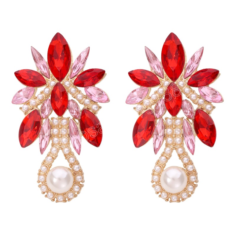 Colorblock cristal avec perle eau boucles d'oreilles pour femmes brillant strass fleur boucles d'oreilles 2022 bijoux