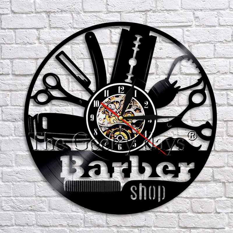 Horloges murales Coiffeur Disque Vinyle Horloge Design Moderne Barber Shop Salon Beauté Barbershop LED Montre Décor À La Maison 220930