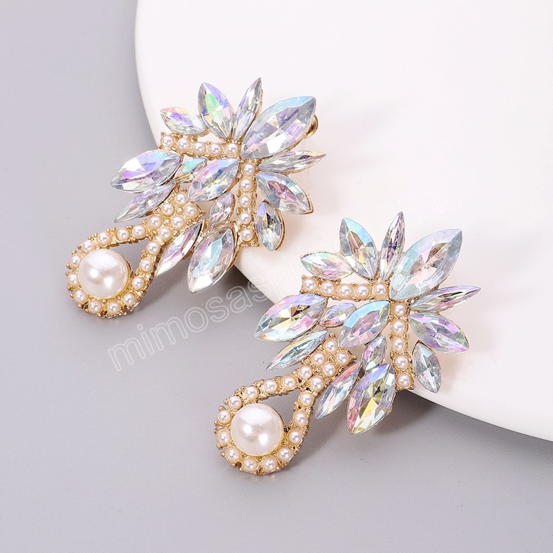 Colorblock cristal avec perle eau boucles d'oreilles pour femmes brillant strass fleur boucles d'oreilles 2022 bijoux