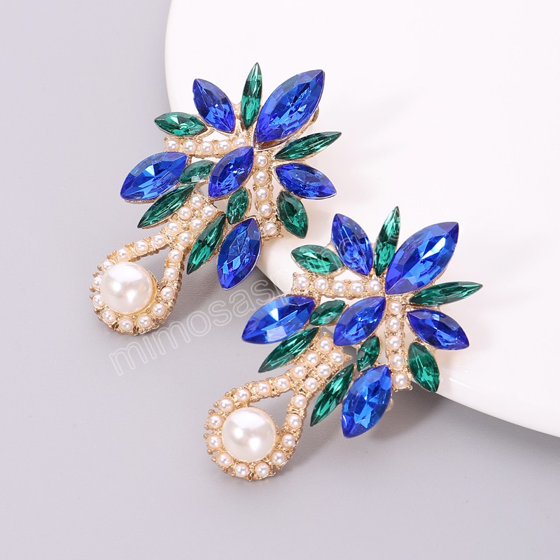 Colorblock cristal avec perle eau boucles d'oreilles pour femmes brillant strass fleur boucles d'oreilles 2022 bijoux