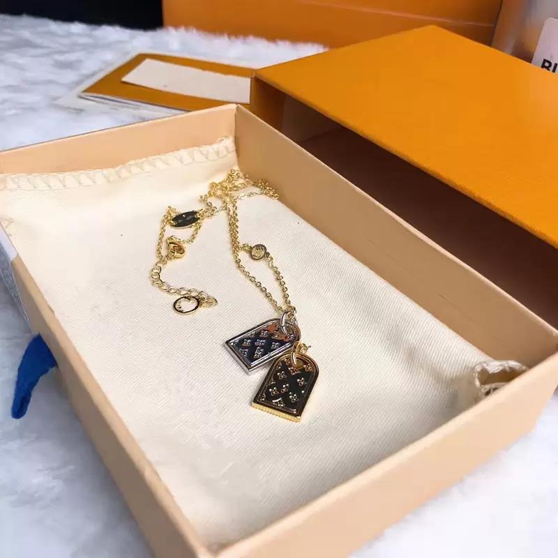 Luxury designer Necklace fashion jewelry women chain stainless steel dual tags gold pendants lovers high end design necklaces L028