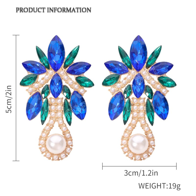 Colorblock cristal avec perle eau boucles d'oreilles pour femmes brillant strass fleur boucles d'oreilles 2022 bijoux