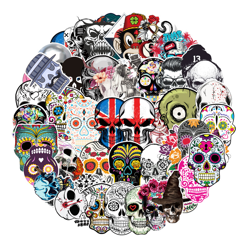 50 Stück Halloween-Totenkopf-Aufkleber „Dia de Los Muertos“, mexikanischer Tag der Toten