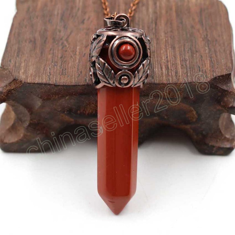 Collane con ciondolo in pietra naturale curativa a punta esagonale lapislazzuli rosa viola cristallo agate rosse quarzo pendulo donna uomo