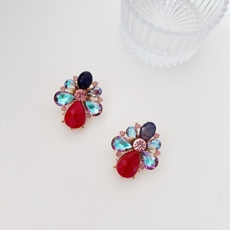 Dangle & Chandelier Colorful Crystal Flower Dangle Earrings for Women Imitation Gold Color Pearl Rhinestone Decoration Drop Earrings Jewelry