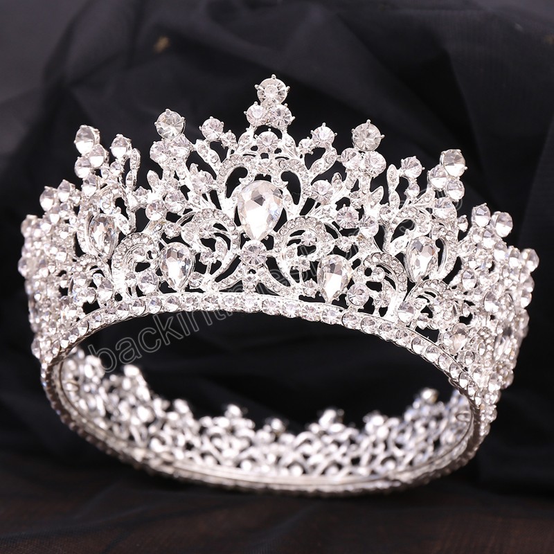 Coronas de cristal redondas para mujer, tiaras para banquete, fiesta de graduación, boda, disfraz, joyería para el cabello