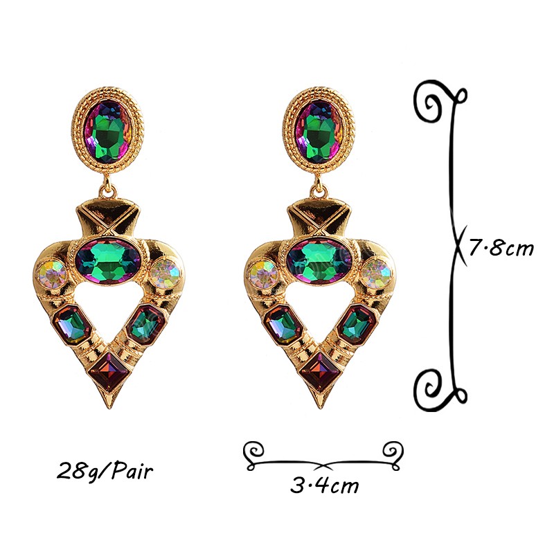 Boucles d'oreilles longues en métal et cristal coloré, accessoires de bijoux à la mode pour femmes, boucles d'oreilles en forme de cœur