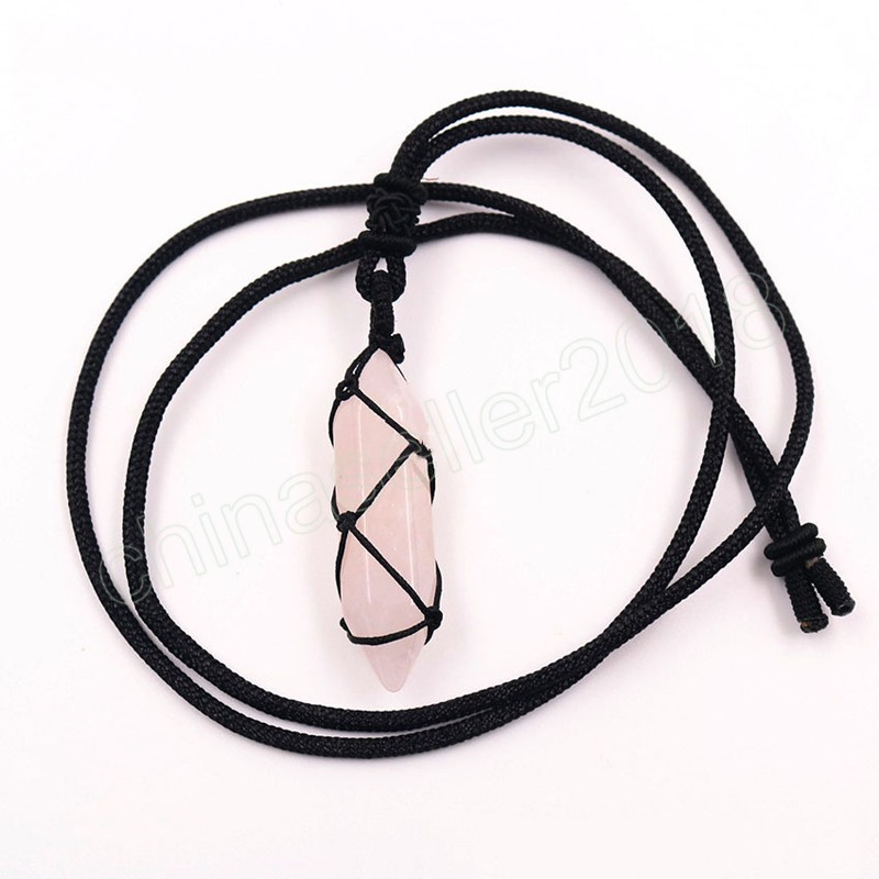 Envoltura de cuerda Collar de piedra natural Cuarzo rosa Aventurina Amatistas Hexagonal Cristal Péndulo Colgante Collares Mujeres Niñas Reiki