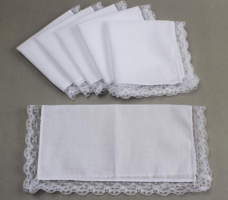 25cm White Lace Thin Handkerchief 100% Cotton Towel Woman Wedding Gift Party Decoration Cloth Napkin DIY Plain Blank Handkerchief SN4712