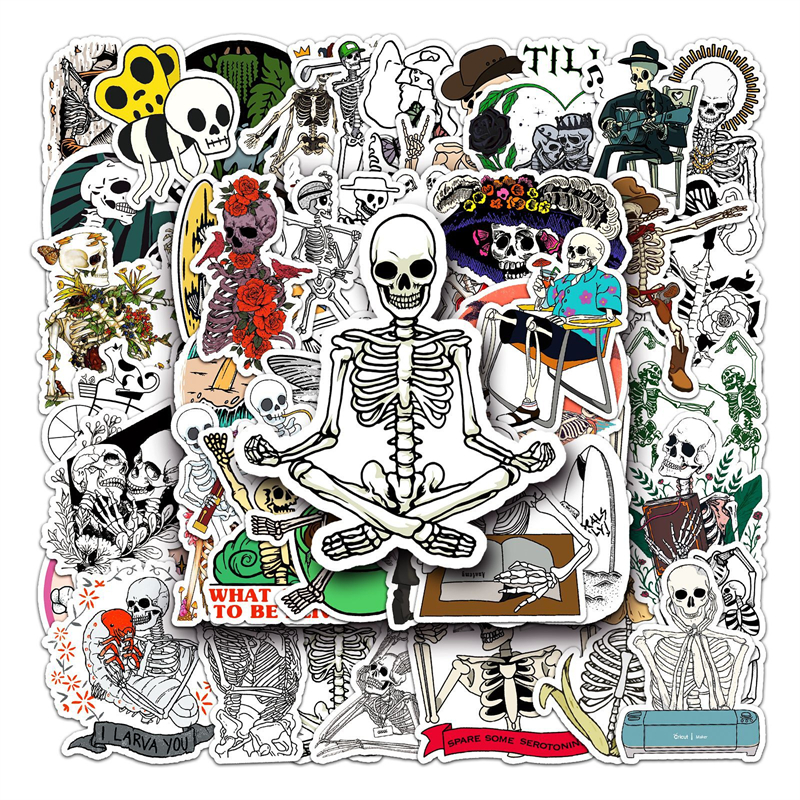 50 adesivi Art Skull horror bagagli fai da te, laptop, skateboard, moto, biciclette