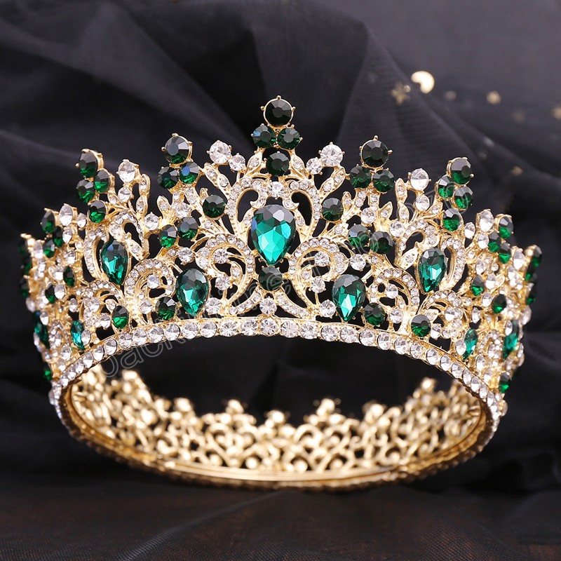 Coronas de cristal redondas para mujer, tiaras para banquete, fiesta de graduación, boda, disfraz, joyería para el cabello