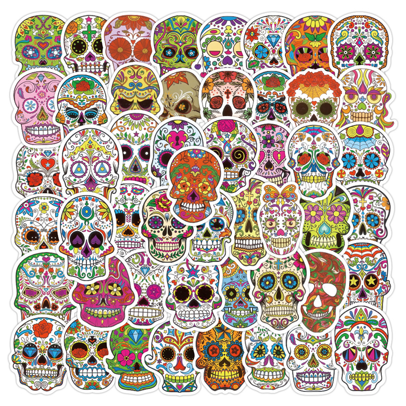 Halloween Sugar Skull Stickers Pack Laptop Sugar Skulls Decals Dia de Los Muertos Mexican Day of Dead Vinyl Sticker