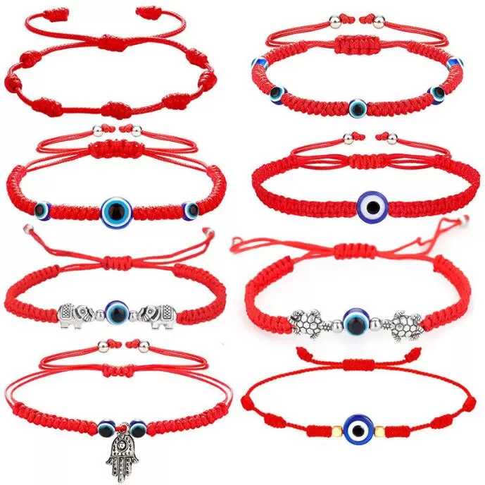 Pulseiras de charme tecidas ￠ m￣o Lucky Red String Red Blue Turkish Evil Ey Eye Plessing J￳ias de pulseira para mulheres Presente de anivers￡rio para garotas