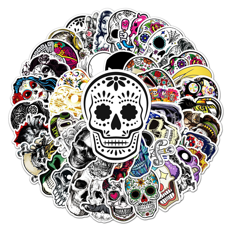 50pcs Halloween Sugar Skull adesivos Dia de Los Muertos Dia México de Morto