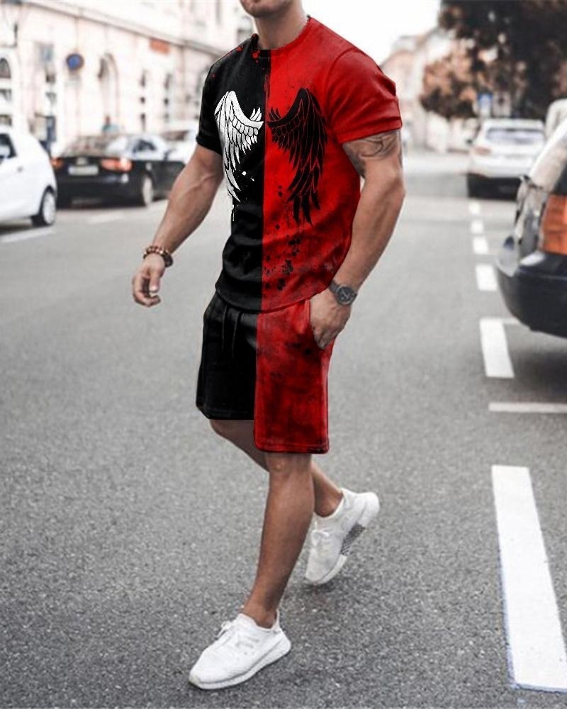 Träningsoveraller för män Sommartrend Kostym Casual Beach Shorts Set 3D Print Kläder Graffiti T-shirt med rund hals för män Kortärmad 2-delad 220930