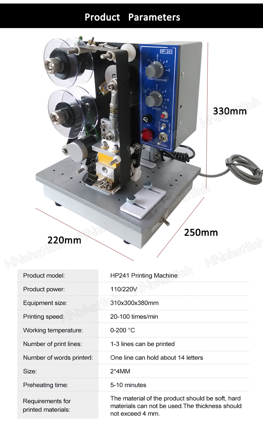 HP-241 Semi automatic Stamping Coding Printer Machines Manual Date Code Printers Label printer Hot Foil Stamp Coder Expiry Dates Free Ribbon Paper