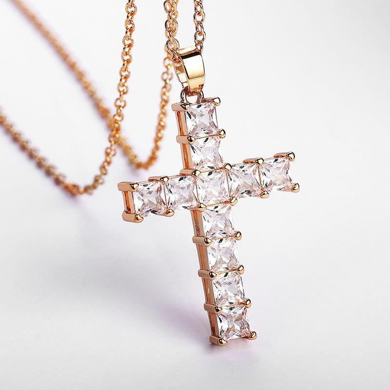 Diamond Stone Cross Pendants Halsband smycken platina pläterade män kvinnor älskare gåva par religiösa smycken