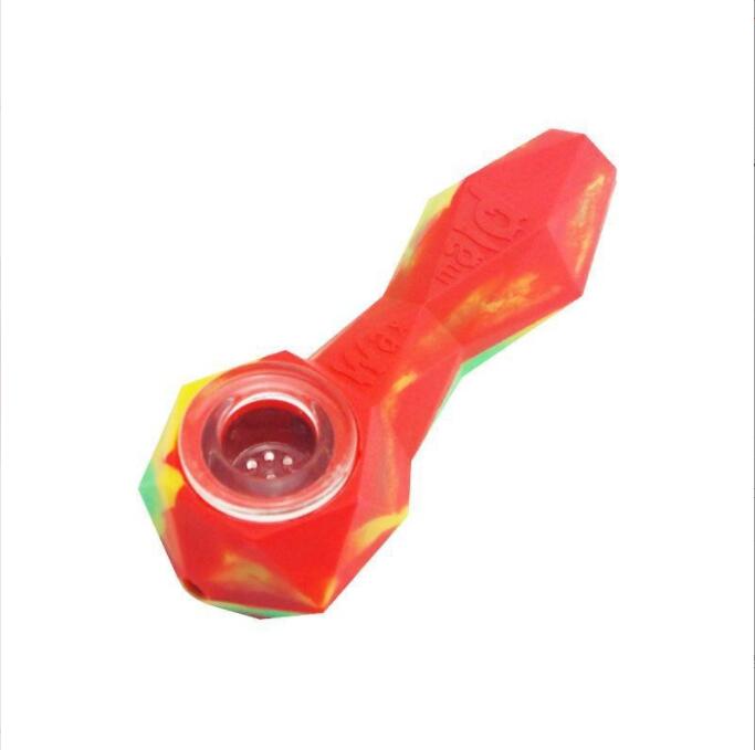 Ultimi tubi in silicone a forma di diamante con confezione regalo in ciotola di vetro Tabacco a mano fumatori Pipa ad acqua Erba secca Bong in silicone Bubbler