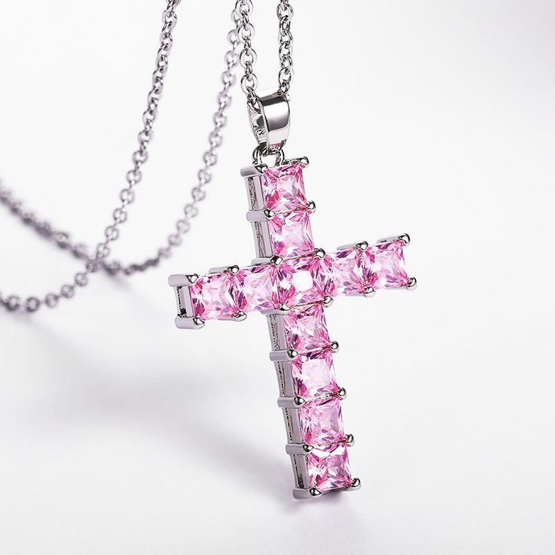 Diamond Stone Cross Cross Wisianty Naszyjka biżuteria platyna platana mężczyźni kobiety kochanek dar para biżuterii religijnej