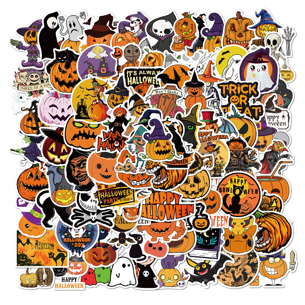 100 pezzi adesivi di Halloween carino vinile estetico impermeabile giorno di Halloween adesivo laptop bottiglia d'acqua buste artigianato decorazioni scrapbooking