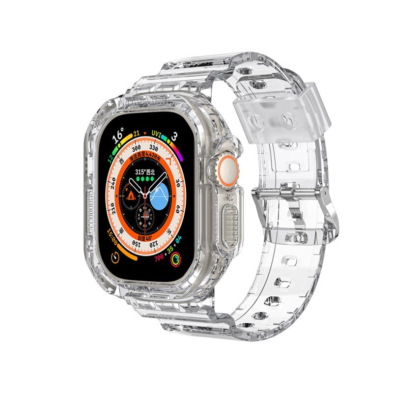 Apple Watch Ultra 49mm 밴드 시리즈 8 7 6 5 4 3 2 Watchband Transparent Color Iwatch 45mm 44mm 42mm 41mm 40mm 38mm 스마트 액세서리를위한 빙하 시계 스트랩 TPU 케이스.