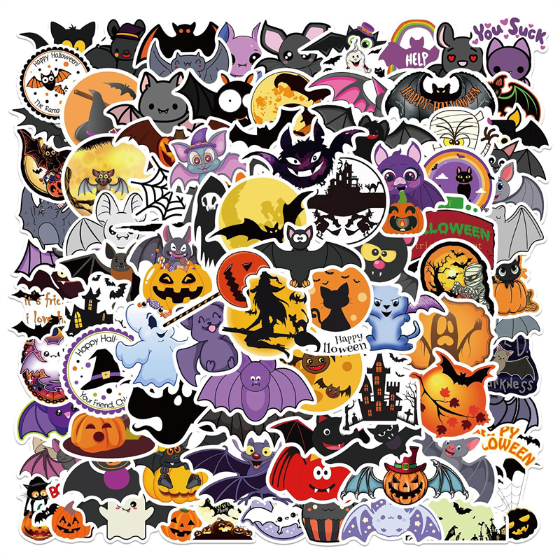 Halloween Stickers for Kids Pumpkin Bat Vinyl Sticker for Laptop Skateboard Water Bottle Decorations Gifts