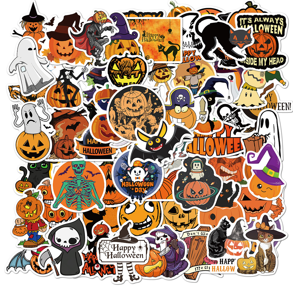 100 pezzi adesivi di Halloween carino vinile estetico impermeabile giorno di Halloween adesivo laptop bottiglia d'acqua buste artigianato decorazioni scrapbooking