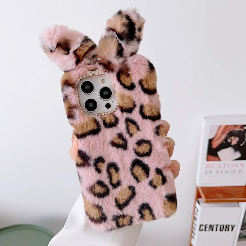 Leopard 3D Ear Custodie in pelo di coniglio genuino Samsung A53 A73 A33 5G A23 A13 A32 4G A03S S22 Ultra Plus Note 20 S21 Soft TPU Bling Diamond Fluffy Fur Bella Cute Cover telefono